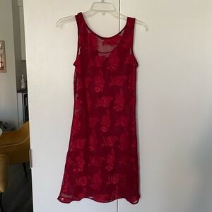 Red Floral Sleeveless Sheer Dress